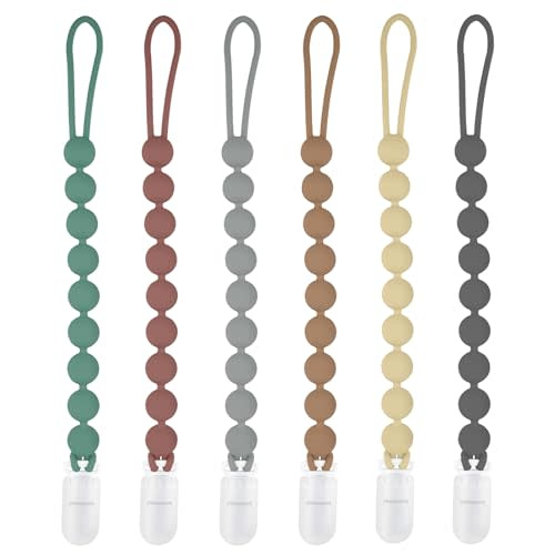 MINMUNJIU Silicone Pacifier Clip Holder, 6 Pack One Piece Soft Flexible Binky Clips Pacifier Holder Clip for Boys and Girls, Fits Most Pacifiers, Birthday Christmas Shower Gift,Baby Essentials