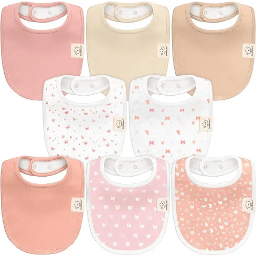 8-Pack Organic Baby Bibs for Boys, Girls - Soft Cotton Drooling and Teething Baby Bibs, Baby Girl Bibs, Baby Boy Bibs, Baby Drool Bibs for Baby Girl, Boy, Newborn Infant Bibs (Butterflies)
