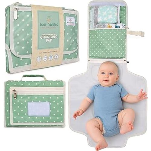 Portable Diaper Changing Pad - Newborn Essentials, Waterproof, Extra Wide & Long, Padded Foldable Wipeable Mat, Travel Bag, Baby Registry Gift, Wipes Pocket, Eco-Friendly (Green)