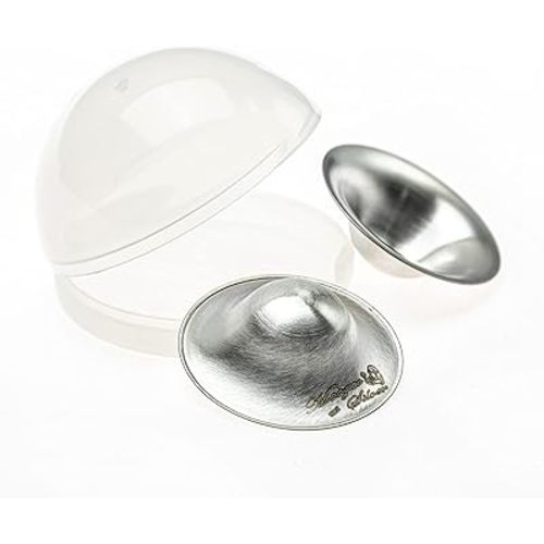 Moogco The Original Silver Nursing Cups - Nipple Shields for Nursing Newborn - Newborn Essentials Must Haves - Nipple Covers Breastfeeding - 925 Silver (L Silver Nursing Cups with Carrying Case)