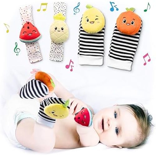 BABY K Baby Rattle Socks & Wrist Toys (Set C) - Newborn Toys for Baby Boy or Girl - Brain Development Infant Toys - Hand and Foot Rattles Suitable for 0-3, 3-6, 6-12 Months Babies