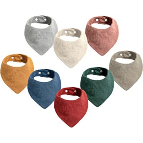 Muslin Baby Bandana Drool Bibs 8 Pack, 100% Muslin Cotton Unisex Bibs for Newborns and Toddlers, Absorbent Bandana Bibs for Baby Boys and Girls