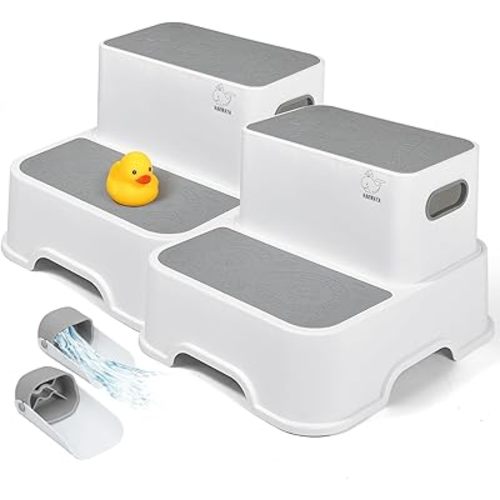 Toddler Step Stool for Bathroom Sink, 2-Pack Kids Toilet Potty Step Stools, Heavy Duty Baby Child Stepping Stool with Handle for Toddlers Kitchen Counter Bedroom Nursery Room (White)