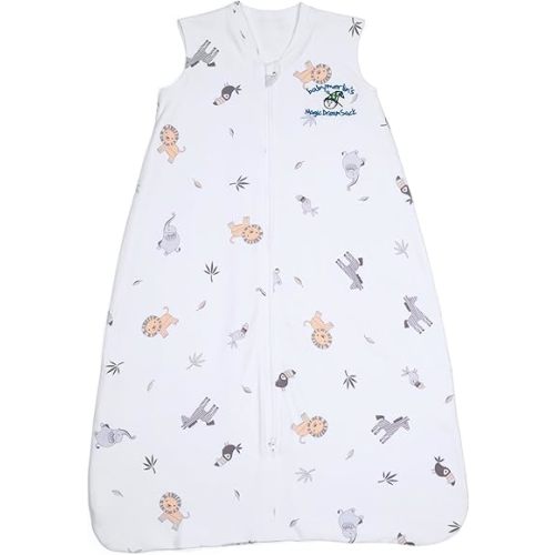 Baby Merlin's Magic Dreamsack - 100% Cotton Baby Wearable Blanket - Magic Sleep Sack for Infants 6-12 Months - Cozy Sleep Sack for Babies with Double Zipper and Scooped Neckline - Safari Animals