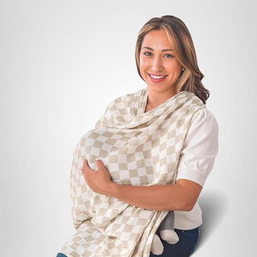 Itzy Ritzy Breastfeeding Boss Multi-Use Cover – A Nursing Cover, Swaddle, Car Seat Wrap, Tummy Time Mat & Burp Cloth All in One – Made of Soft Muslin Fabric & Measures 47” x 47” (Checkerboard)