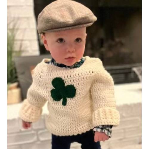 Irish Baby Gift/ Crochet Hat and Sweater Set with Shamrock / Irish baby keepsake