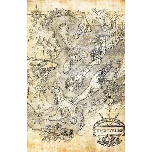 Disneyland Jungle Cruise Map Illustration - Disney Fantasy Theme Park Pop Art Home Decor in Poster Print (11x17 inches)