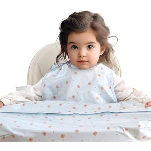 LoLaBi Coverall Baby Feeding Bib for highchair, ULTRA-THIN & Light-weight waterproof toddler bib, WM & Dryer Compatible