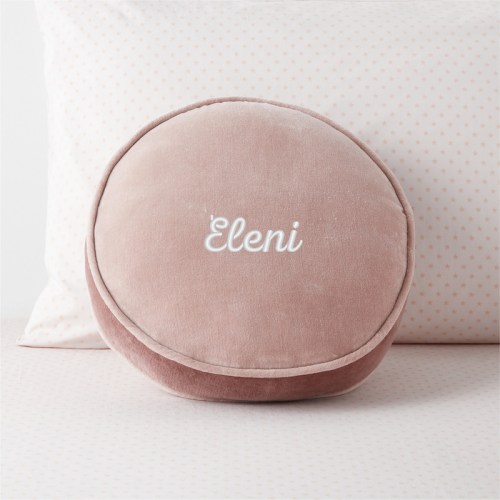 Personalized Harriet Round Rosy Mauve Velvet Kids Throw Pillow