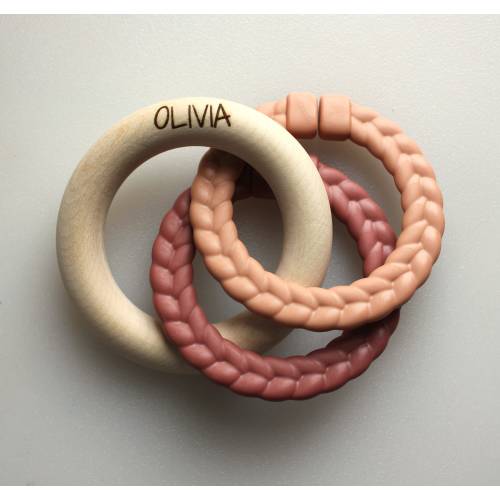 Personalized Wooden Ring Rattle with Colorful Rings