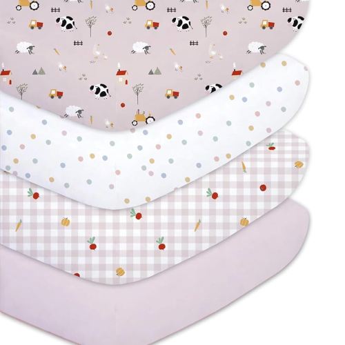 Plushii 4 Pack Fitted Crib Sheets for Baby Boys, 28"x 52" Extra Soft Microfiber Crib Sheet Set for Standard Crib & Toddler Mattress Pad,Pink Sheep
