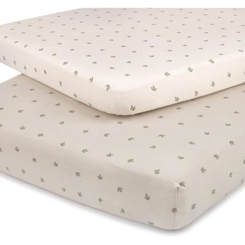 Ely’s & Co. Pack and Play Sheets, for Mini/Portable Crib, 2 Pack Fitted Playpen Play Yard Sheet Set Compatible with Graco Pack n Play, for Baby Boys/Girls, 100% Cotton, Sage Vintage Leaf, 38”x24”x5”