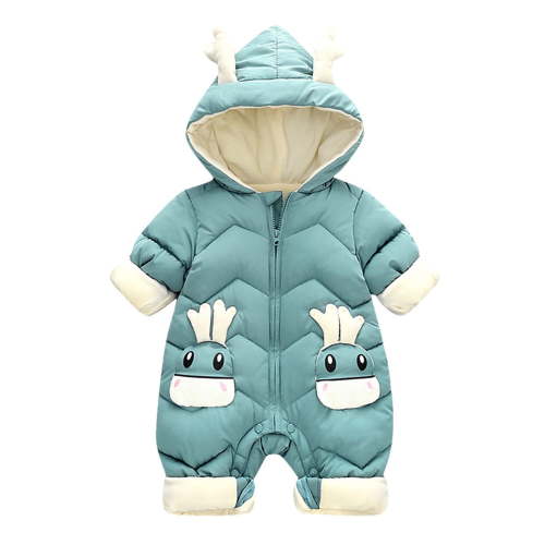 Huesdet Baby Girls Boys Winter Hooded Snowsuits Romper Bodysuits Newborns Warm Bodysuits Outfits(Blue,12-18 M)