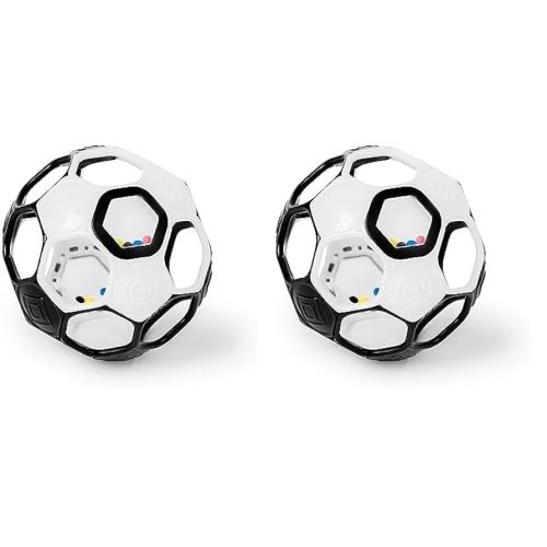 Bright Starts Oball Grippin' Goals Rattle Soccer Ball - Black & White, Easy-Grasp Toy for Newborn and Up (Pack of 2)