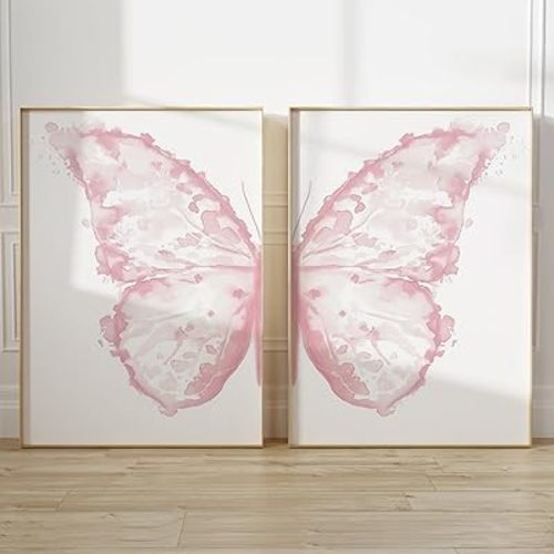 Eeuqiauot Pink Butterfly Canvas Wall Art Abstract Insect Wall Art Watercolor Butterfly Print Pink Nursery Posters Aesthetic Pictures for Wall Trendy Preppy Posters for Room 16x24inch Unframed