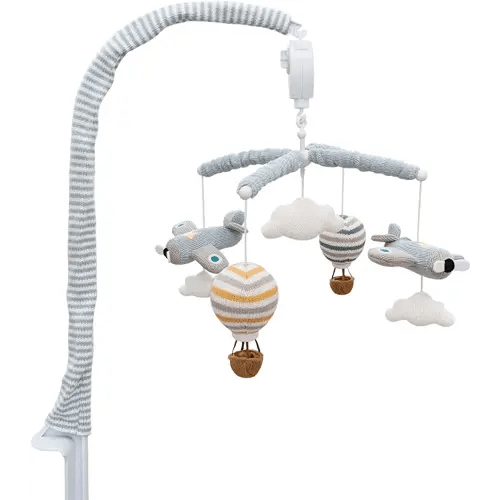 LIVING TEXTILES Baby Music Mobile - Up & Away Crib Toy, Sky Hot Air Balloon,Clouds Planes, Musical Nursery Decor, Calming Soother with 12 Lullabies Essential Perfect Toy for Boys Girls, Blue