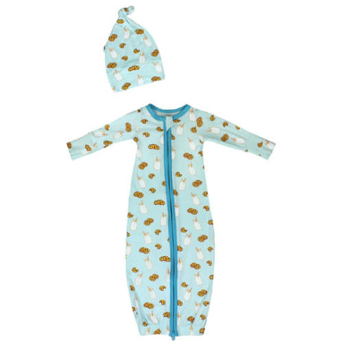 Free Birdees Bamboo Newborn Gown & Knot Hat Set - Frosted Blue Milk & Cookies