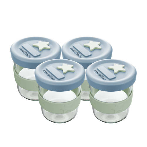 Silicone & Glass Baby Food Storage Containers 4PK 180ml  - Cerulean & Sage