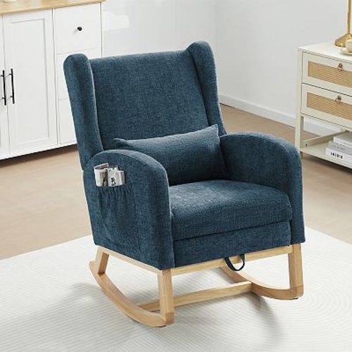 Serwall Reclining Glider Rocking Chair with Extendable Footrest, High Backrest & Side Storage Pocket