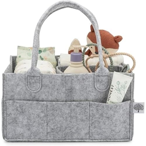 Parker Baby Diaper Caddy - Nursery Storage Bin and Car Organizer for Diapers and Baby Wipes - Gray, Regular
