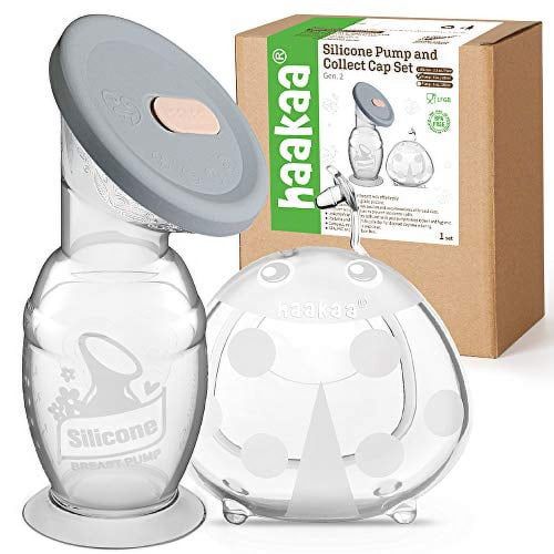 Haakaa 100ml Manual Breast Pump with Leakproof Silicone Lid and 75ml Wearable Ladybug Breast Milk Collector Combo for Breastfeeding