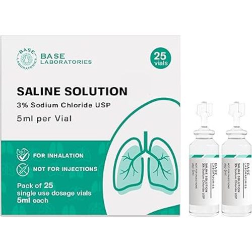 BASE LABORATORIES 3% Saline Solution for Nebulizer Machine | Saline Solution for Inhalation & Nasal Irrigation | High 3% Concentration l 25 Vials 5ml Unit Dose