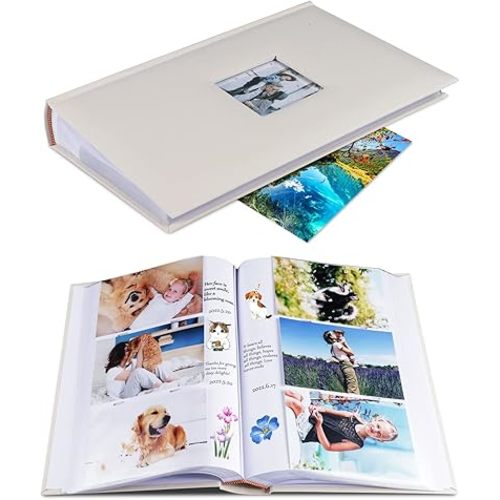 Photo Album 4x6 Hold 402 Photos with Memo Slip-in Pockets Photo Book, Linen Cover Picture Photo Albums with Writing Space for Wedding Family Baby Vacation Mother's Day Beige