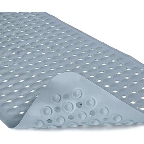 SlipX Solutions Power Grip Extra Long Bath Tub & Shower Mat 39x16, Wet Floor Non-Slip for Elderly & Kids Bathroom, 30% Longer Bathtub Mats, 365+ Suction Cups, Drain Holes (1, Solid Gray)