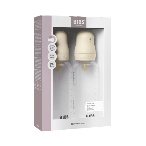 BIBS Baby Bottles with Medium Flow Natural Rubber Latex Nipple, Ivory, 9 oz, 2 Pack