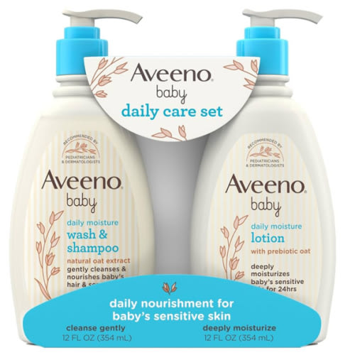 Aveeno Baby Daily Care Gift Set with Oat Extract & Prebiotic Oat, Contains Daily Moisturizing Body Lotion & Gentle 2-in-1 Baby Bath Wash & Shampoo, Hypoallergenic & Paraben-Free, Two Pack