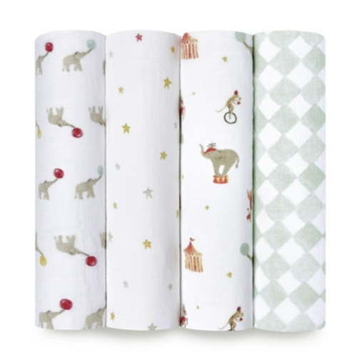 aden + anais™, Cotton Muslin Swaddle Blanket, Circus Elephant, Multi, Unisex, Infants, 4-Pk