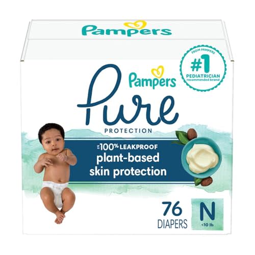 Pampers Pure Protection Diapers Newborn - Size 0, 76 Count, Hypoallergenic Premium Disposable Baby Diapers