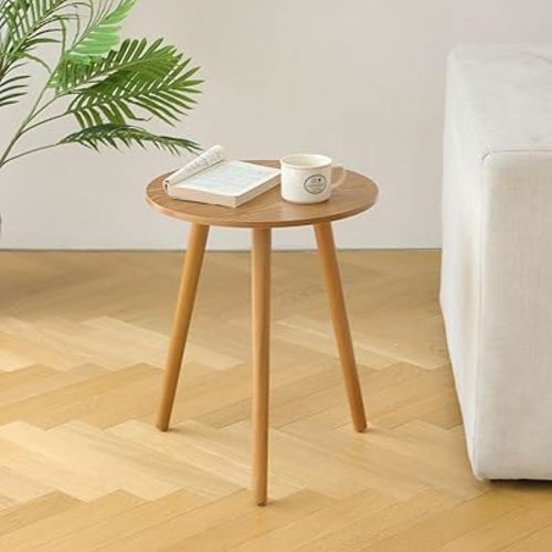 AWASEN Round Side Table, Small End Table for Living Room, Modern Accent Coffee Side Table with Solid Wood Legs for Small Space, Easy Assembly, Brown
