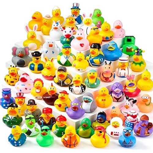 JOYIN 60 Pcs Rubber Ducks, Random Assortment Ducks Bulk with Mesh Carry Bag, Mini Rubber Duckies for Toddler Baby Bath Toys, Kids Bath Pool Toys Birthday Gifts Party Favors