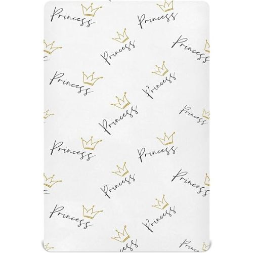 Crib Sheets for Boys Princess Crown Text Toddler Baby Girl Sheets for Crib,Neutral Mini Crib Nursery Mattress Sheets Fitted,Crib Mattress 52 * 28 * 9In