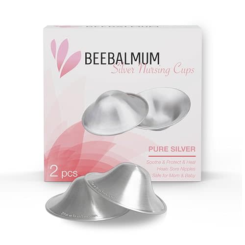 BeebalMum - The Original Silver Nursing Cups, Nipple Shields for Breastfeeding Newborns, Protect & Soothe Nursing Nipples, 925 Silver, Regular Size