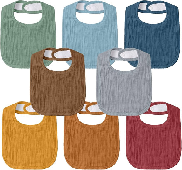 GLLQUEN BABY Muslin Drool Bibs for Boys Girls 8 Pack, Adjustable Baby Bibs for Drooling and Teething, Soft Cotton Baby Bandana Bib for Newborn Feeding Essentials (Cozy Rainbow)