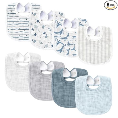 Konssy Muslin Baby Bibs 8 Pack Baby Bandana Drool Bibs Cotton for Unisex Boys and Girls, Soft Absorbent Set for Teething and Drooling