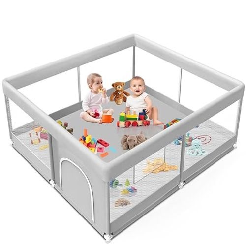 Baby Playpen with Mat, 50x50 Inch Playpen with Mat Waterproof for Babies and Toddlers Play Pen Playards Safety Gate Fence Active Center Indoor