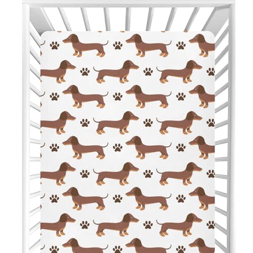 CaTaKu Dachshund Dog Paws Print Crib Sheets for Girls Boys Baby Fitted Sheets for Crib,Neutral Toddler Nursery Mini Crib Bed Mattress Sheets 27"x 39"