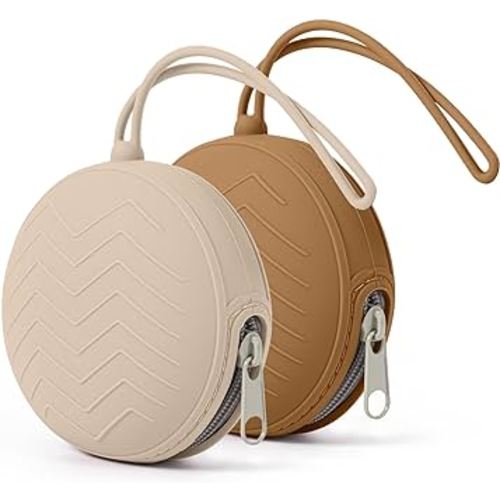 Silicone Pacifier Holder Case 2 Pack, BPA Free Silicone Soother Pouch, Portable Silicone Pacifier Container Case Light Grey and Brown