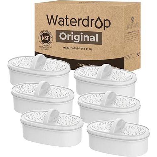 [Original] Waterdrop WD-PF-01A Plus NSF Certified Replacement Filters for All Waterdrop Pitcher and Dispenser Filtration System, Reduces PFAS, PFOA/PFOS, Last Up to 200 Gallons (6 Packs)