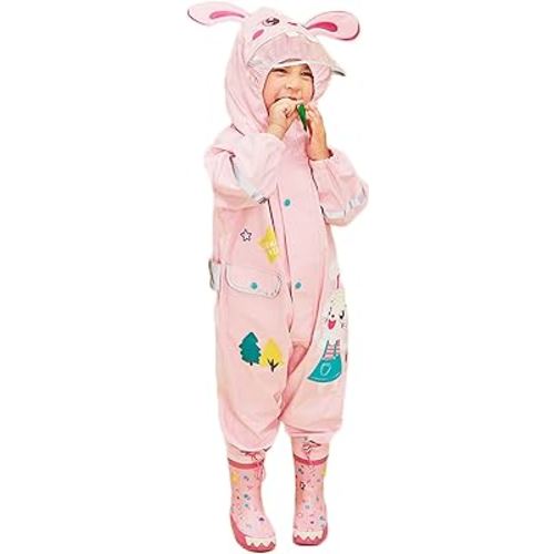 Toddler Girls Rain Suit Lightweight Waterproof Coveralls Cartoon Rabbit Hoodie Rain Jacket 2-4 years M Size