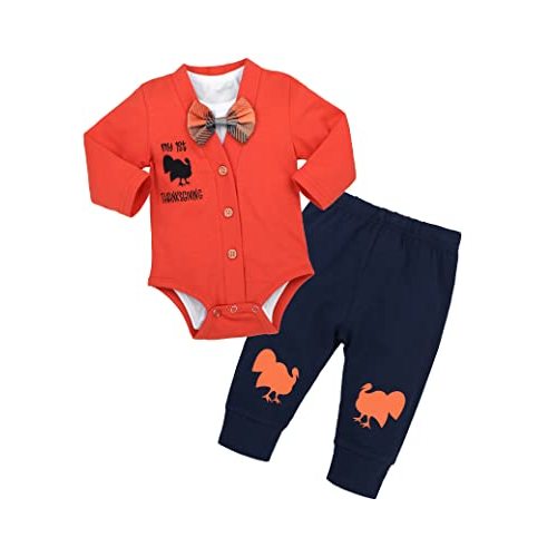 KANGKANG Baby Boy Thanksgiving Outfit My First Thanksgiving Baby Outfit Infant Romper + Pants 3PCS Turkey Outfit Clothes Set