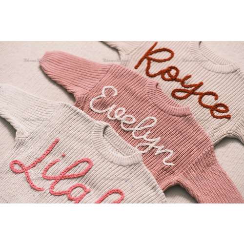 Personalized Baby Sweater with Hand-Embroidered Name & Monogram - A Precious Gift from Aunt for a Baby Girl-Christmas gift