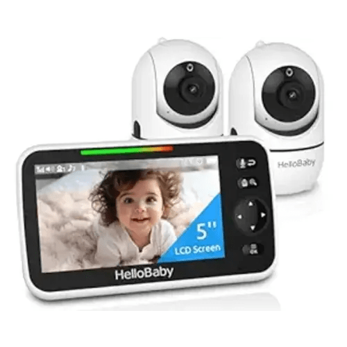 HelloBaby Upgrade 5’’ Baby Monitor with 26-Hour Battery, 2 Cameras Pan-Tilt-Zoom, 1000ft Range Video Audio Baby Monitor No WiFi, VOX, Night Vision, 2-Way Talk, 8 Lullabies and Temperature