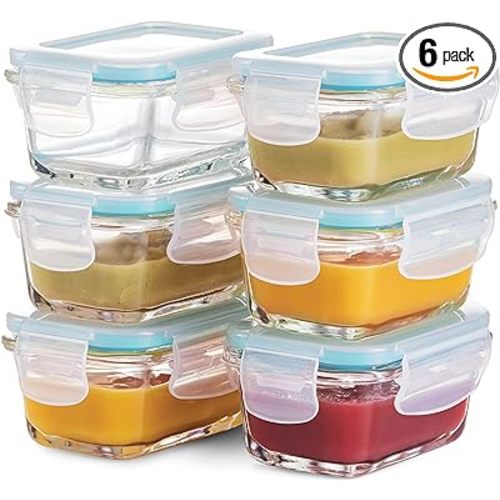 Amazon.com: FineDine Glass Meal Prep Food Storage Container - Airtight, Leakproof, Microwave & Dishwasher Safe - Perfect for Snacks, Dips, and Meal Prep (Teal) 6 Count (Pack of 1): Home & Kitchen