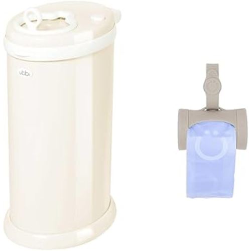 Ubbi Steel Diaper Pail and On-The-Go Bag Dispenser with Retractable Mechanism for Baby Travel