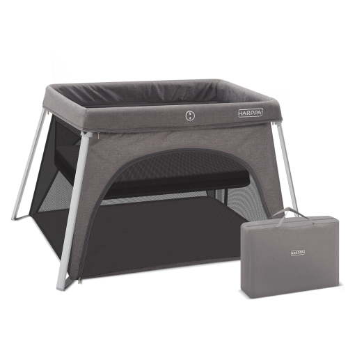 HARPPA Portable Travel Crib with Mattress, Foldable Playard for Baby and Toddler, 11lbs, Gray