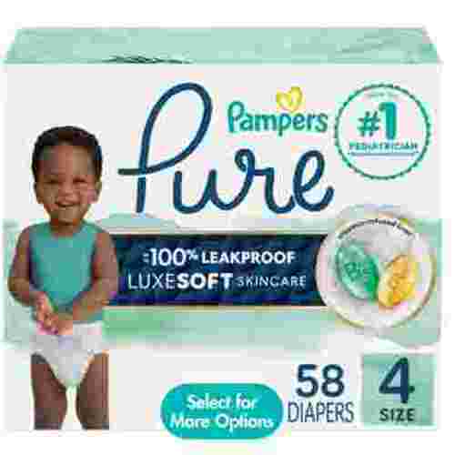 Pampers Pure Protection Diapers Size 4, 58 Count, Hypoallergenic, Free of Chlorine, Fragrance, Parabens, and Latex